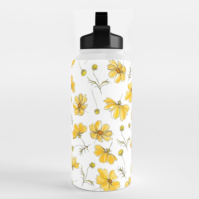 Yellow Cosmos Flowers Water Bottle by Jessica Rose