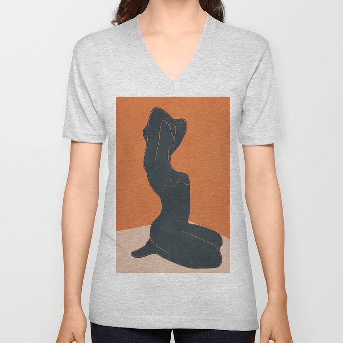 Abstract Nude IV V Neck T Shirt