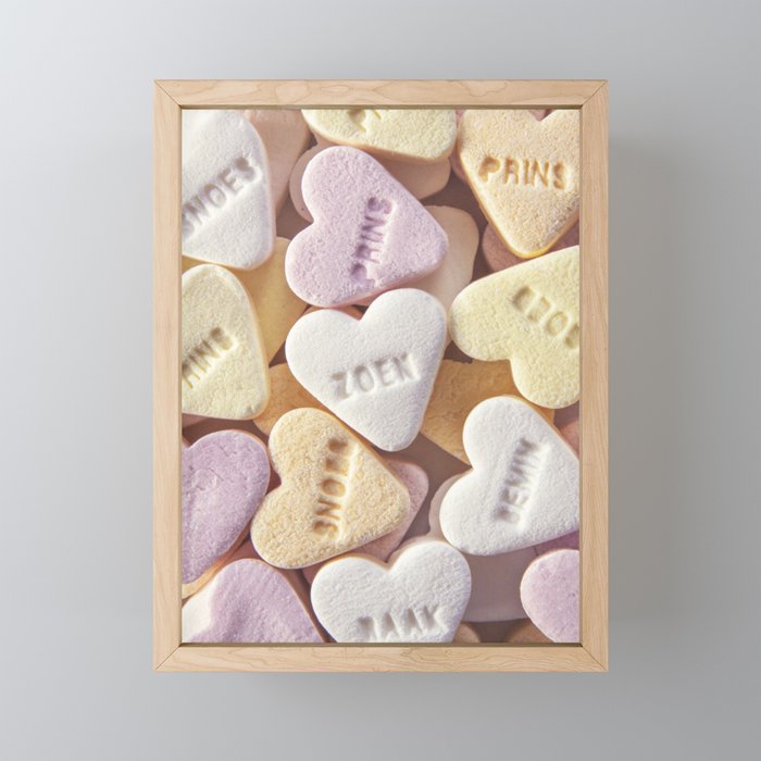 Valentine's pastel sugar hearts - dutch kiss sweet candy - food photography Framed Mini Art Print