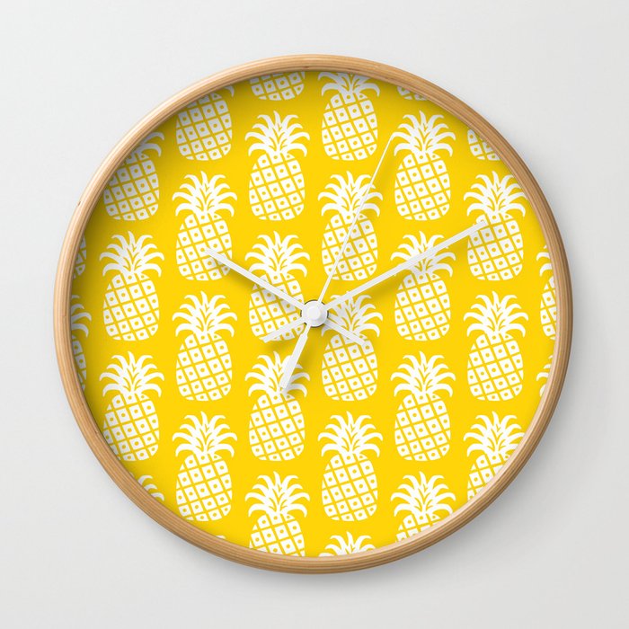 Mid Century Modern Pineapple Pattern Yellow Wall Clock