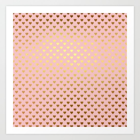 Gold and pink sparkling and shiny Hearts pattern Art Print