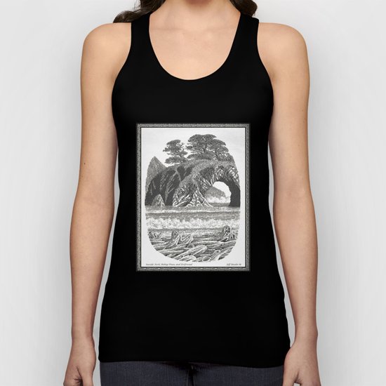 SEASIDE ARCH, BISHOP PINE, AND DRIFTWOOD VINTAGE PEN DRAWING Unisex Tank Top