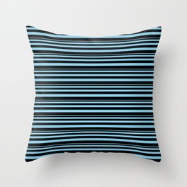 [ Thumbnail: Sky Blue & Black Colored Striped Pattern Throw Pillow ]