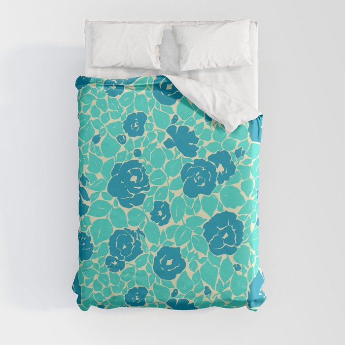 Blue and turquoise roses pattern Duvet Cover