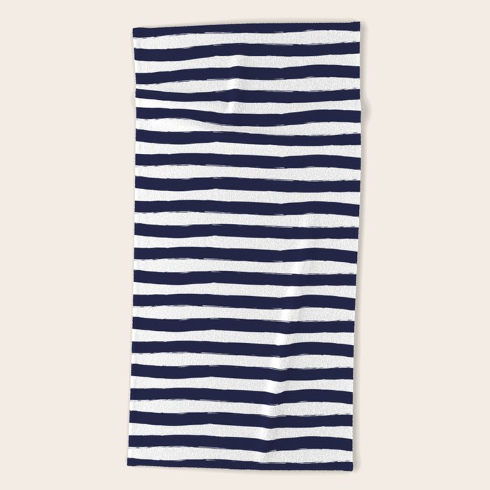 Navy Blue And White Horizontal Stripes Beach Towel By Seafoam12 Society6