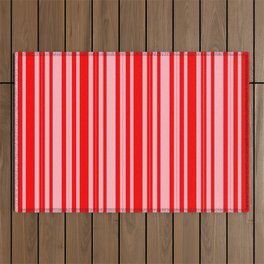 [ Thumbnail: Red & Light Pink Colored Lines/Stripes Pattern Outdoor Rug ]