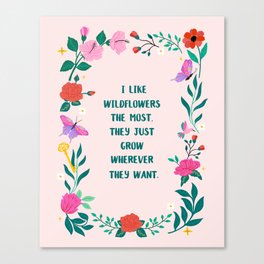 Wildflowers and butterflies Illustration with Quote Canvas Print