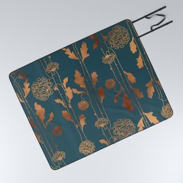 Art Deco Copper Flowers  Picnic Blanket