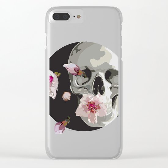 "Spring” Skull and flowers Clear iPhone Case