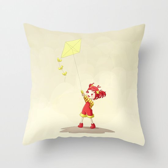 Girl with Kite Throw Pillow