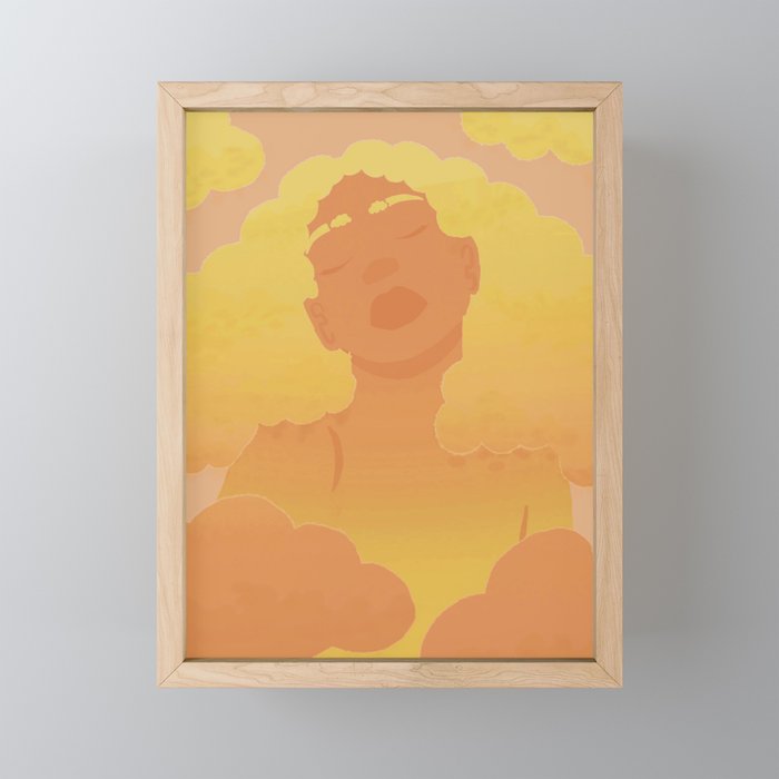 Head In The Clouds - Yellow and Orange Edit - Fantasy Art - Fantasy Woman - Dopamine Art Framed Mini Art Print