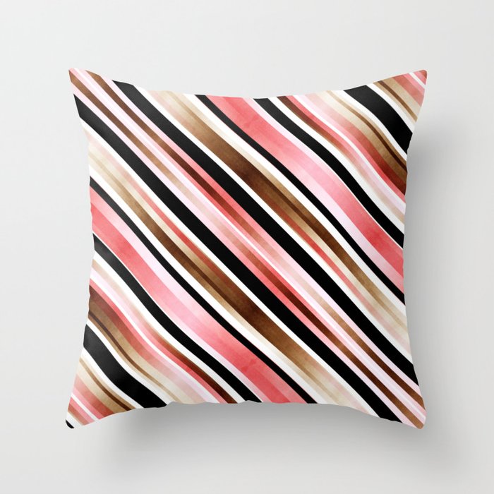 MCM Diagonal Ombré Stripe Pattern // Watercolor Blush Pink, Brown, Black and White Stripes Throw Pillow