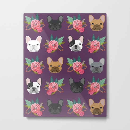 French Bulldog florals cute spring summer dog gifts bright happy frenchie puppy dog portraits Metal Print