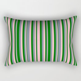 [ Thumbnail: Light Pink, Slate Gray & Dark Green Colored Pattern of Stripes Rectangular Pillow ]