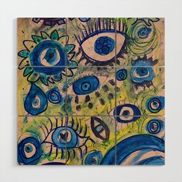 Evil eye,blue,decor,poster,wall art,artwork,painting,feminine,protection,greek,turkish,eyes,graffiti,sketch,cool,dope,pretty,gift,doodle,street art,present,nazar,jewish,buddhist,hindu,islam Wood Wall Art