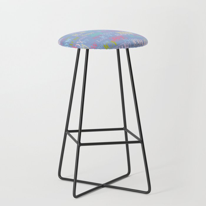 Enjoy The Colors - Colorful typography modern abstract pattern on Serenity Blue background  Bar Stool