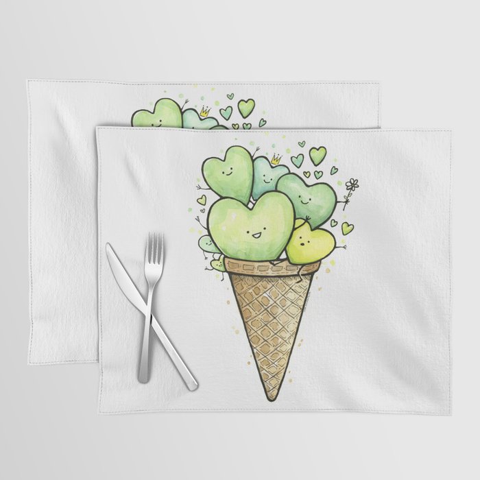 Green Hearts Ice Cream Cone Placemat