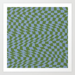 Blue and green wavy checkered pattern Art Print