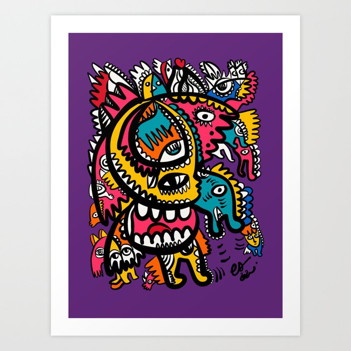 Aztec Magic Creatures Graffiti Street Art by Emmanuel Signorino Art Print