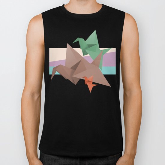 PAPER CRANES (Origami abstract birds animals nature) Biker Tank