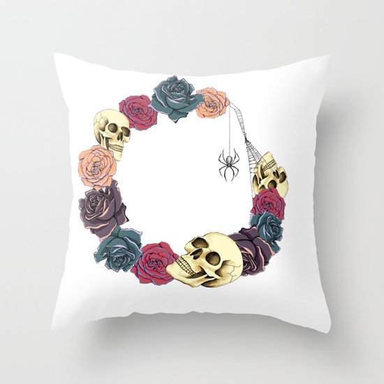 Flowers and skulls Throw Pillow