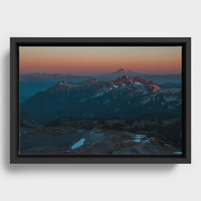 Mount Hood sunset from Mount Rainier Framed Canvas