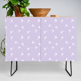 Lilac And White Doodle Palm Tree Pattern Credenza