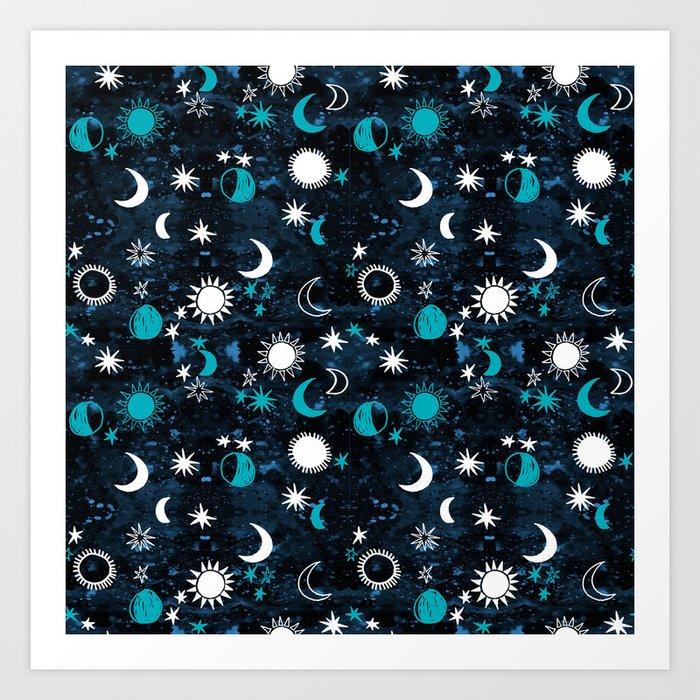 Stars Sun And Moon Astronomy Astrology Nursery Kids Pattern Gifts Blue Art Print By Andrea Lauren Design Society6