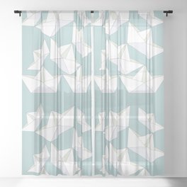 Paper Boats Teal  Sheer Curtain