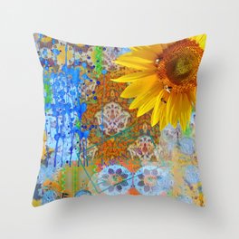 Sunflower and Bee Collage  Throw Pillow