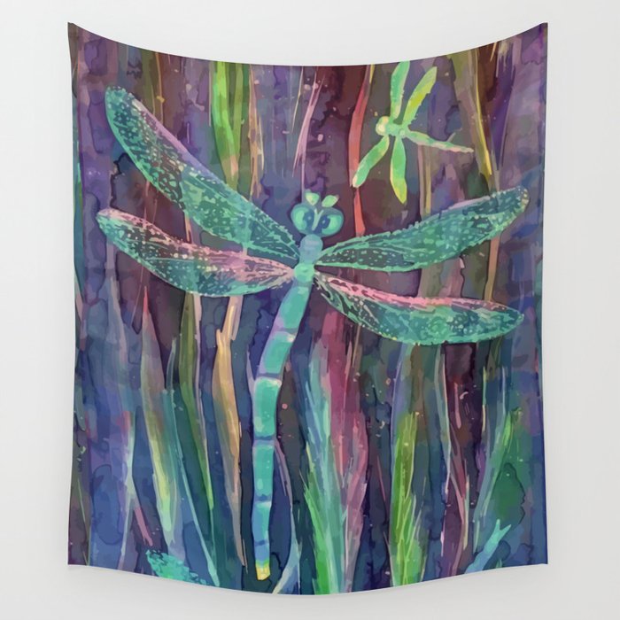 Dragonflies in blue Wall Tapestry