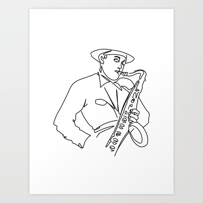 Jazz Saxophonist Line Art Art Print