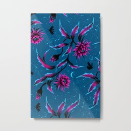 Queen of the Night - Teal / Purple Metal Print | Watercolor, Flower, Painting, Vine, Floral, Curated, Leaves, Bloom, Digital, Stars 