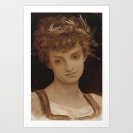 Frederic Leighton Study Of A Girl’s Head, Wreathed In Laurel Art Print