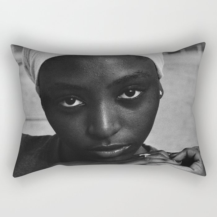 African American candid female form woman in turban black and white photograph / black and white photography Rectangular Pillow