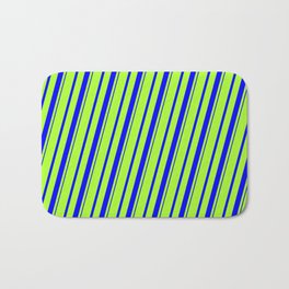 [ Thumbnail: Light Green and Blue Colored Striped/Lined Pattern Bath Mat ]