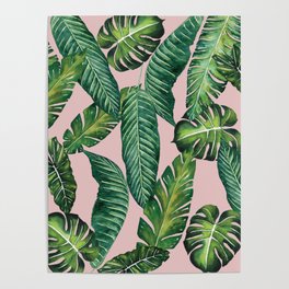 Jungle Leaves, Banana, Monstera II Pink #society6 Poster