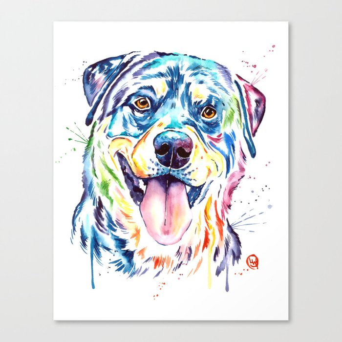 Rottweiler Pet Portrait Colourful Watercolor Painting Canvas Print