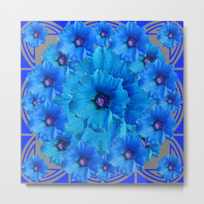 GORGEOUS BLUE FLOWERS  PATTERN ABSTRACT GREY ART Metal Print