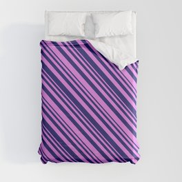 [ Thumbnail: Midnight Blue & Violet Colored Pattern of Stripes Duvet Cover ]