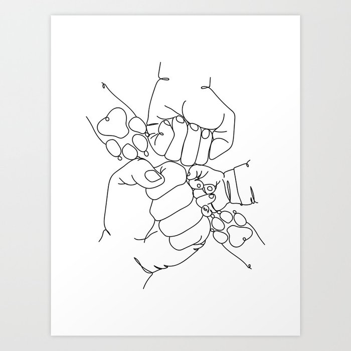 Family Hands #3 and Dog Paw #2 Line Art Art Print