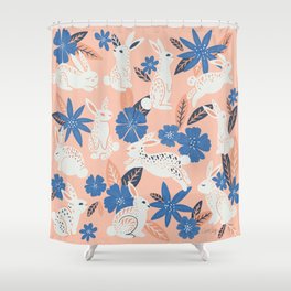 Bunnies & Blooms - Blue & Blush Palette Shower Curtain
