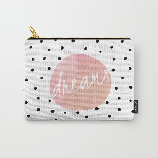 Dreams- Polkadots and Typography on pink background #Society6 Carry-All Pouch