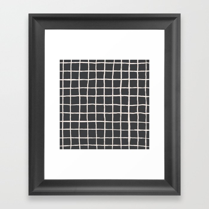Charcoal Minimal Plaid Checks Framed Art Print