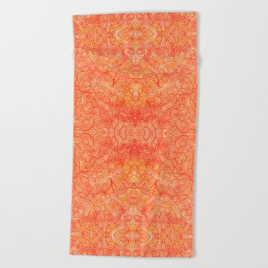 Red and orange swirls doodles Beach Towel