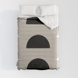 Geometric Lines in Black and Beige 16 (Sunrise and Sunset Abstraction) Duvet Cover