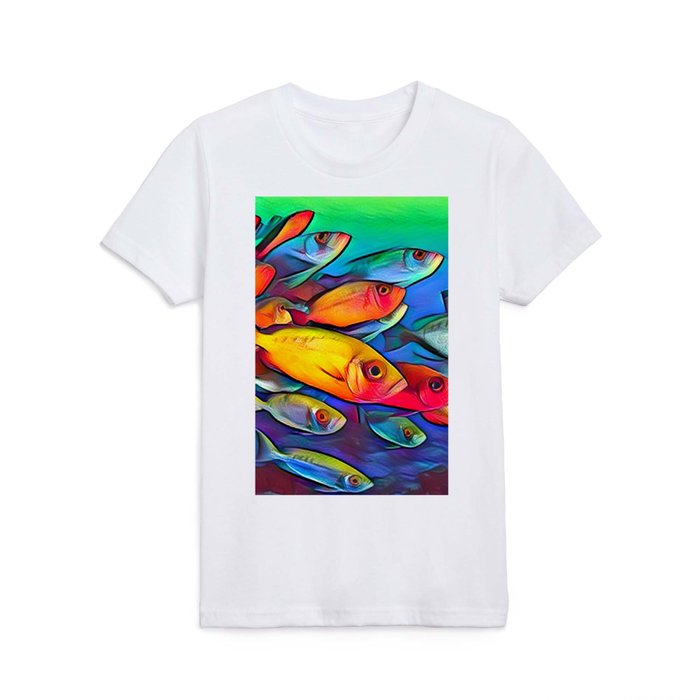 School of fish vibrant, colorful, paint, beauty, beach Kids T Shirt