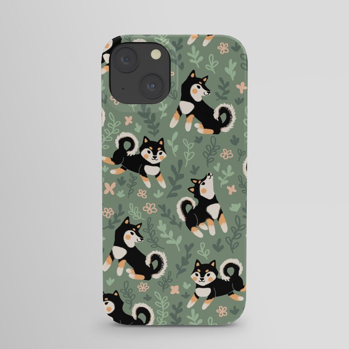 Playful Black And Tan Shiba Inu Pattern iPhone Case