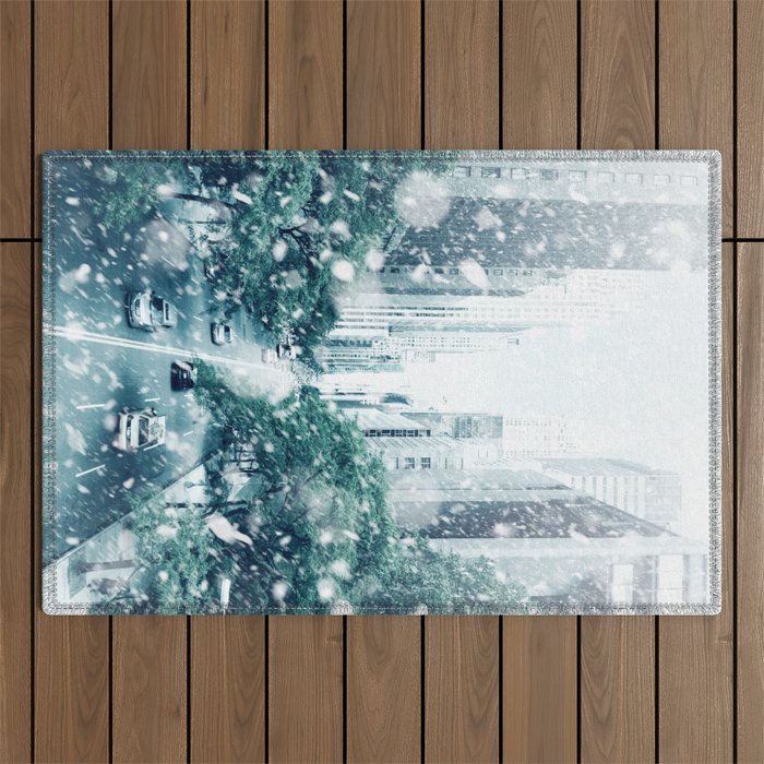 New York City Snowing Blizzard Photo Big Apple Streets Outdoor Rug