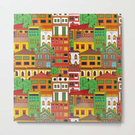 Doodle town pattern Metal Print